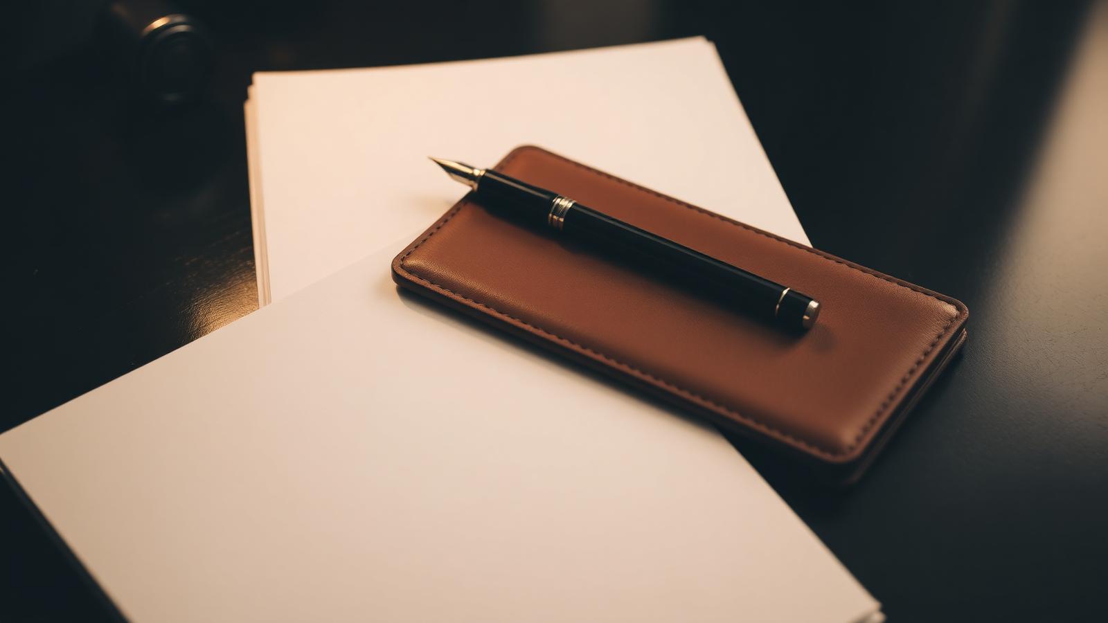 Fountain pen resting on a leather folder and settlement papers, representing a legally binding ADR agreement