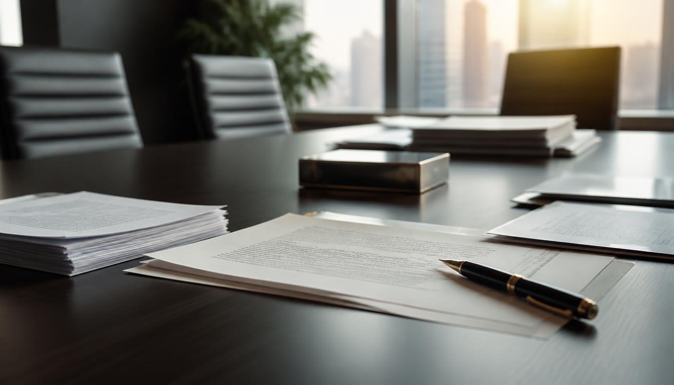 Winding up petition documents and legal papers on a corporate boardroom table